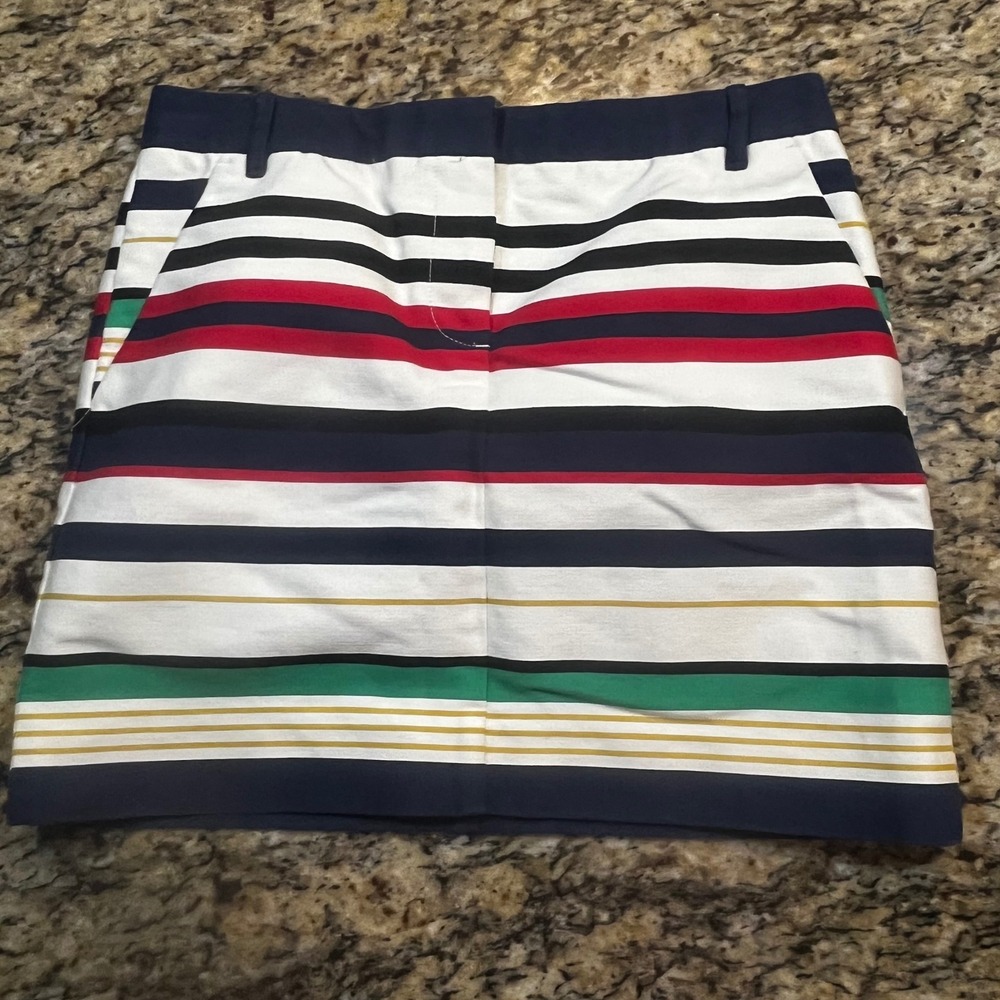 J.Crew Factory Womens Multi Color Striped Mini Skirt Navy Red Green White Size 2